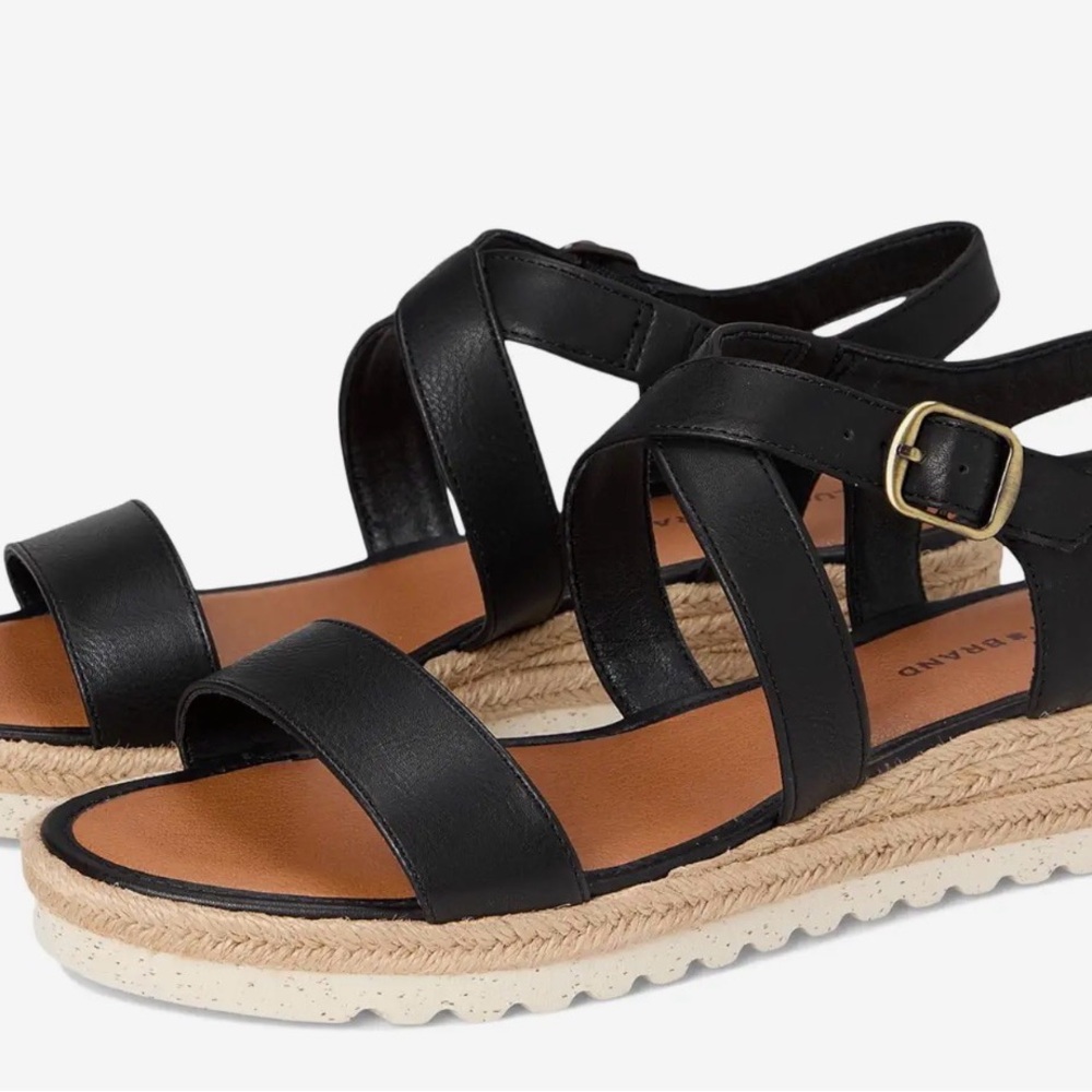 Lucky Brand Trianna espadrille wedge sandals in classic black leather Size 7.5